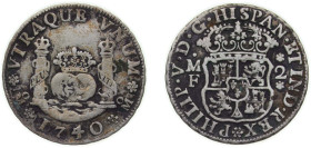 Mexico Spanish colony 1740 Mo MF 2 Reales - Felipe V Silver (.917) Mexico City Mint 6.55g VF KM 84