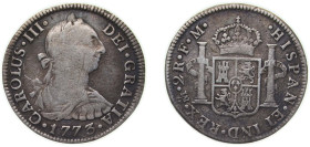 Mexico Spanish colony 1773 Mo FM 2 Reales - Carlos III Silver (.903) Mexico City Mint 6.59g VF KM 88