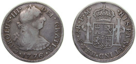 Mexico Spanish colony 1776 Mo FM 2 Reales - Carlos III Silver (.903) Mexico City Mint 6.55g VF KM 88