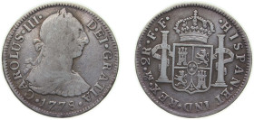 Mexico Spanish colony 1778 Mo FF 2 Reales - Carlos III Silver (.903) Mexico City Mint 6.6g VF KM 88