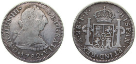 Mexico Spanish colony 1782 Mo FF 2 Reales - Carlos III Silver (.903) Mexico City Mint 6.68g VF KM 88