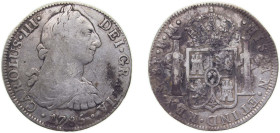 Mexico Spanish colony 1786 Mo FM 8 Reales - Carlos III Silver (.896) Mexico City Mint 26.71g VF KM 106a