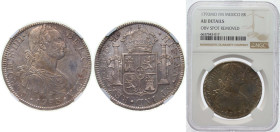Mexico Spanish colony 1793 Mo FM 8 Reales - Carlos IV Silver (.903) Mexico City Mint 27.07g NGC AU Spot Removed KM 109