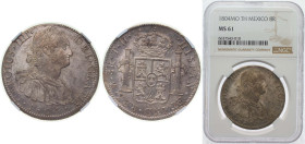 Mexico Spanish colony 1804 Mo TH 8 Reales - Carlos IV Silver (.903) Mexico City Mint 27.07g NGC MS 61 KM 109