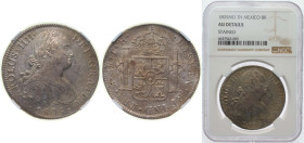 Mexico Spanish colony 1805 Mo TH 8 Reales - Carlos IV Silver (.903) Mexico City Mint 27.07g NGC AU Stained KM 109