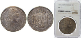 Mexico Spanish colony 1805 Mo TH 8 Reales - Carlos IV Silver (.903) Mexico City Mint 27.07g NGC AU 53 KM 109
