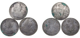Mexico Spanish colony 1798-1806 8 Reales - Carlos IV (3 Lots) Silver (.903) Mexico City Mint VF KM 109