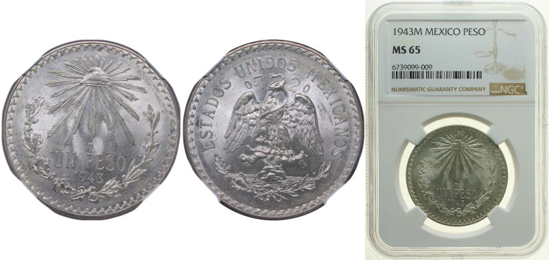 Mexico United Mexican States 1943 M 1 Peso Silver (.720) Mexico City Mint (47662...