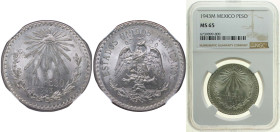 Mexico United Mexican States 1943 M 1 Peso Silver (.720) Mexico City Mint (47662000) 16.6g NGC MS 65 KM 455