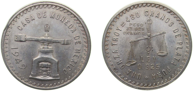 Mexico United Mexican States 1949 Mo 1 Onza Silver (.925) Mexico City Mint (1000...