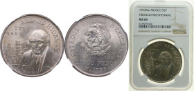 Mexico United Mexican States 1953 Mo 5 Pesos (Bicentennial of Hidalgo's Birth) Silver (.720) (Copper .280) Mexico City Mint (1000000) 27.778g NGC MS 6...
