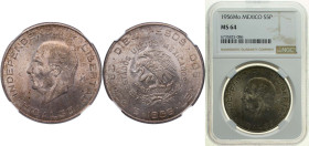 Mexico United Mexican States 1956 Mo 10 Pesos (Hidalgo Grande) Silver (.900) (Copper .100) Mexico City Mint (3535000) 28.888g NGC MS 64 KM 474