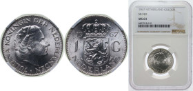 Netherlands Kingdom 1967 1 Gulden - Juliana Silver (.720) (Copper .280) Utrecht Mint (7000000) 6.5g NGC MS 64 KM 184 Schön 68