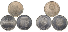 North Korea Democratic People's Republic 1 Won (3 Lots) Copper-nickel BU
