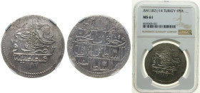 Ottoman Empire AH 1187//14 (1786) Kurus - Abdülhamid I Billon (.465 silver) Konstantiniyye Mint 17.6g NGC MS 61 KM 398