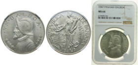 Panama Republic 1947 1 Balboa Silver (.900) (Copper .100) Philadelphia Mint (500000) 26.73g NGC MS 64 KM 13