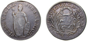 Peru Republic 1836 LIMAE MT 8 Reales Silver (.903) Lima Mint 26.67g VF KM 142.3