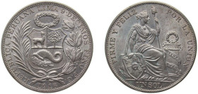 Peru Republic 1916 FG 1 Sol Silver (.900) (Copper .100) Lima Mint 24.96g UNC KM 196