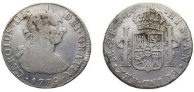 Peru Spanish colony 1779 LIMA MJ 2 Reales - Carlos III (portrait) Silver (.903) Lima Mint (347988) 6.56g VF KM 76
