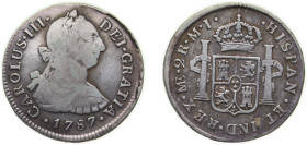 Peru Spanish colony 1787 LIMA MI 2 Reales - Carlos III Silver (.896) Lima Mint 6.67g VF KM 76a