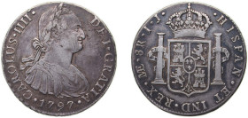 Peru Spanish colony 1797 LIMAE IJ 8 Reales - Carlos IV Silver (.896) Lima Mint (4391000) 26.98g VF KM 97