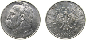 Poland First Republic 1939 10 Złotych (Józef Piłsudski) Silver (.750) (1200000) 22.05g AU Y 29 Schön 28