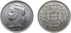 Portugal First Republic 1915 1 Escudo Silver (.835) Lisbon Mint (1818000) 24.89g AU KM 564 Gomes R 23