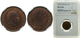 Portugal Kingdom 1890 5 Réis - Carlos I Bronze (430000) 3g NGC MS 63 RB KM 530 Gomes C1 01