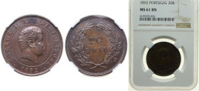 Portugal Kingdom 1892 20 Réis - Carlos I Bronze 12g NGC MS 61 BN KM 533 Gomes C1 03