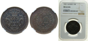 Portugal Azores Kingdom 1901 10 Réis - Carlos I Copper (600000) 9.6g NGC MS 62 BN KM 17 Gomes C1 02.01