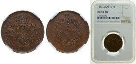 Portugal Azores Kingdom 1901 5 Réis - Carlos I Copper (800000) 4.9g NGC MS 63 BN KM 16 Gomes C1 01.01