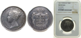 Portugal Kingdom 1841 500 Réis - Maria II Silver (.91666) (22000) 14.8g NGC AU Cleaned KM 471 Gomes M2 39