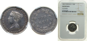 Portugal Kingdom 1853 100 Réis - Maria II Silver (.917) (66493) 2.96g NGC AU Cleaned KM 488 Gomes M2 37,01