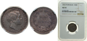 Portugal Kingdom 1854 100 Réis - Pedro V Silver (.9167) (535163) 2.5g NGC AU 55 KM 490 Gomes P5 02