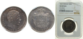 Portugal Kingdom 1858 500 Réis - Pedro V Silver (.9167) (3091000) 12.5g NGC AU Damage on Holder Edge KM 498 Gomes P5 08