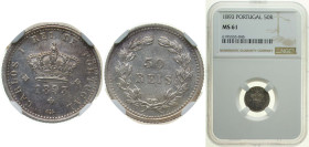 Portugal Kingdom 1893 50 Reis / ½ Tostão - Carlos I Silver (.917) (620000) 1.25g NGC MS 61 KM 536 Gomes C1 04