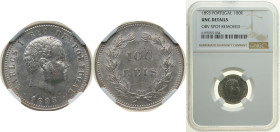 Portugal Kingdom 1893 100 Réis - Carlos I Silver (.917) (1050000) 2.5g NGC UNC Spot Removed KM 531 Gomes C1 06