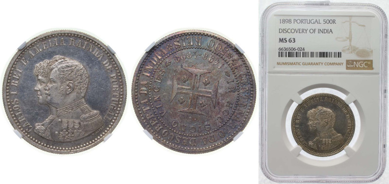 Portugal Kingdom 1898 500 Reis - Carlos I (Discovery of India) Silver (.917) Lis...