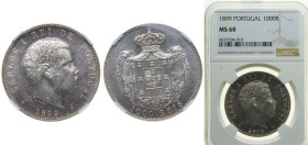 Portugal Kingdom 1899 1000 Réis - Carlos I Silver (.9167) (1500000) 25g NGC MS 60 KM 540 Gomes C1 13