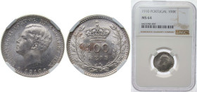 Portugal Kingdom 1910 100 Réis - Manuel II Silver (.835) Lisbon Mint 2.5g NGC MS 64 KM 548 Gomes E2 02