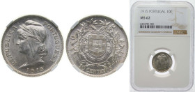 Portugal Kingdom 1915 10 Centavos Silver (.835) Lisbon Mint (3418000) 2.5g NGC MS 62 KM 563 Gomes R 07