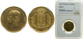 Portugal Kingdom 1863 5000 Réis - Luiz I Gold (.91666) Lisbon Mint (37632) 8.867g NGC AU 55 KM 508 Gomes L1 15