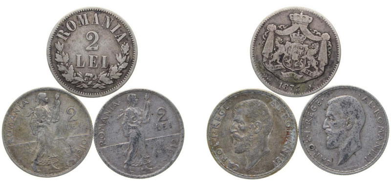 Romania Kingdom 1875-1912 2 Lei (3 Lots) Silver VF