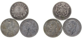 Romania Kingdom 1875-1912 2 Lei (3 Lots) Silver VF