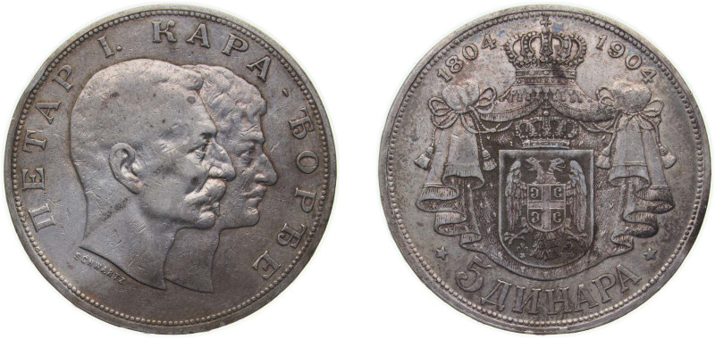 Serbia Kingdom 1904 5 Dinara - Petar I (Karađorđević Dynasty) Silver (.900) (200...