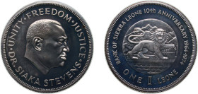 Sierra Leone First Republic 1974 1 Leone (Bank Anniversary) Silver (.925) Royal Mint (22000) 28.28g UNC KM 26a