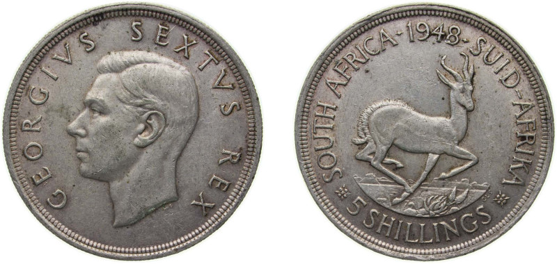 South Africa Union 1948 5 Shillings - George VI (5 Shillings, SEXTVS REX) Silver...
