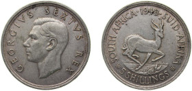 South Africa Union 1948 5 Shillings - George VI (5 Shillings, SEXTVS REX) Silver (.800) Pretoria Mint (780000) 28.37g AU KM 40.1 Hern S313-315