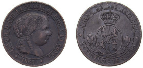 Spain Kingdom 1868 OM 2½ Centimos de Escudo - Isabel II Bronze Barcelona Mint 6.24g XF KM 634.1