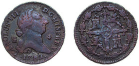 Spain Kingdom 1782 4 Maravedis - Carlos III Copper Segovia Mint 5.33g VF KM 407